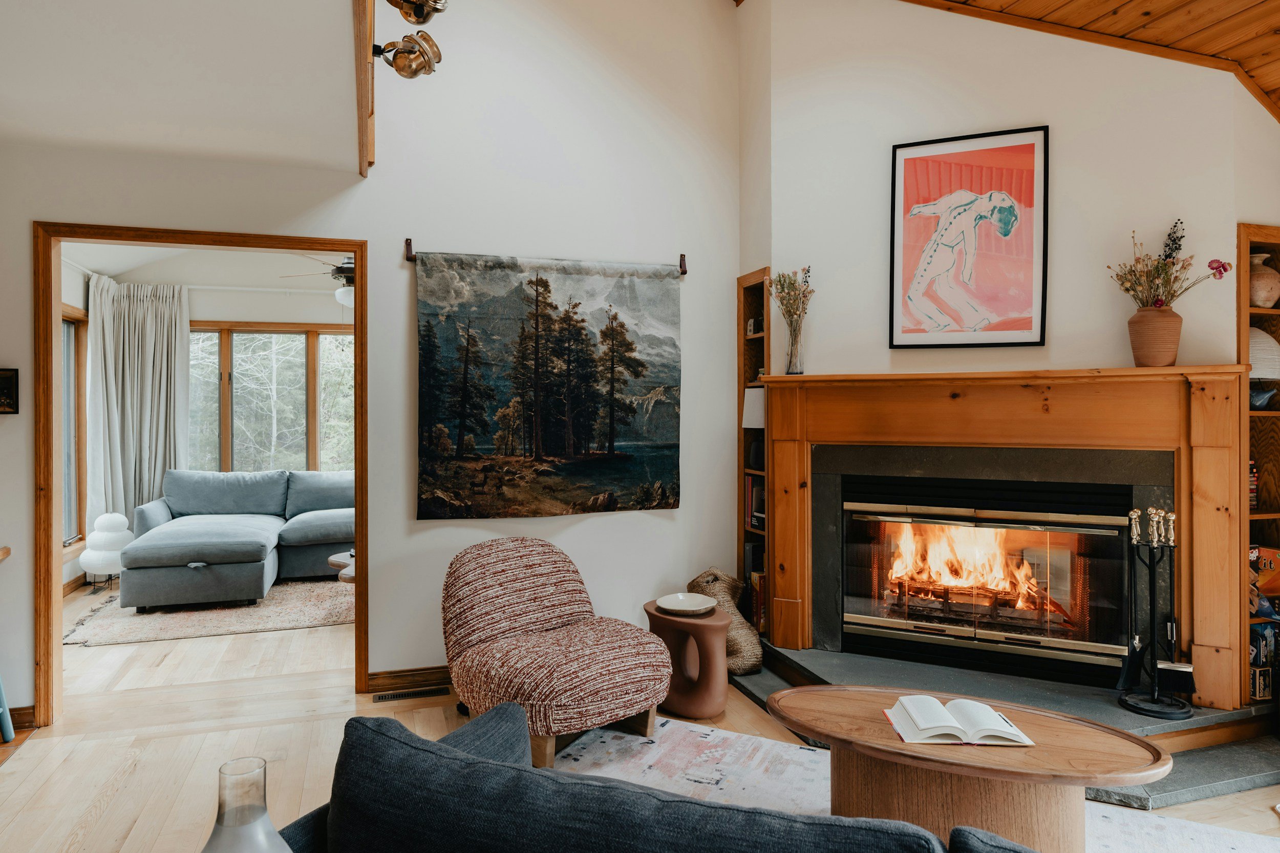 Cozy living room with a couch and fireplace, ideal for a property for sale